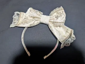 AngelicPretty 자카드 장미 프린트 펄 머리띠 아이보리