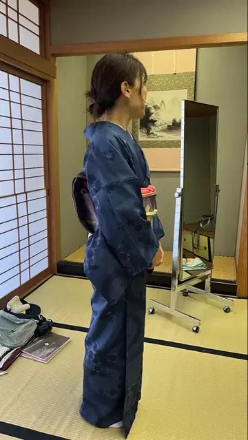 새상품급 파란색 꽃 코몬 기모노