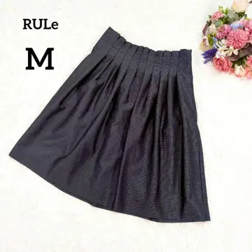 룰 무릎 기장 플레어 스커트 M 네이비 체크 무늬 지퍼 있음 6056