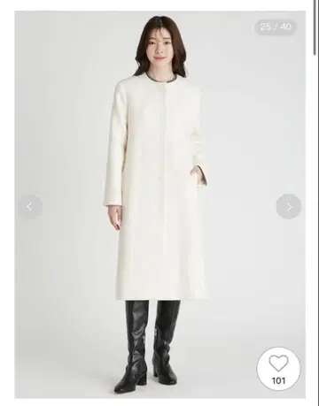 고급스러움 셀포드 롱 코트 노카라 코트 화이트 36 가을/겨울