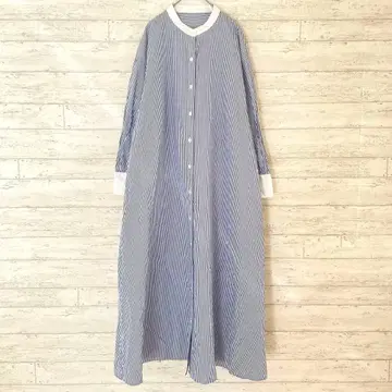 내추럴 뷰티 베이직 셔츠 원피스 [M] 스트라이프 롱