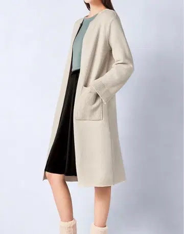 Fixed 캐시미어 베이지 롱 코트 스트라이프 포켓 부착
