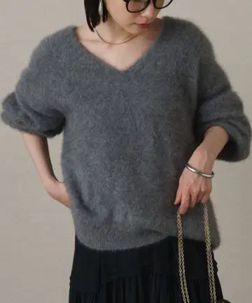[ 미사용 새상품 ] 라운지 드레스 FUR 캐시미어 V 니트 그레이
