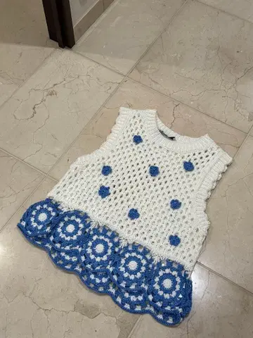 ZARA 뜨개질 니트 베스트 M 화이트 블루