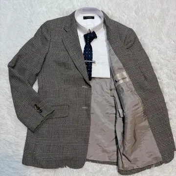 새상품급 아쿠아 스큐텀 울 테일러드 자켓 체크 하운드투스 블랙