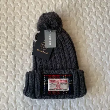 미사용 새상품 해리스 트위드 그레이 니트 모자 비니 방한 체크 무늬