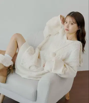 chico 후드 케이블 미니 니트 원피스