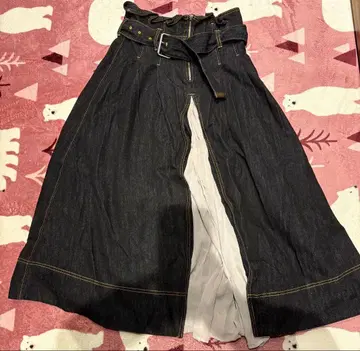 다크 데님 플레어 스커트 벨트 포함