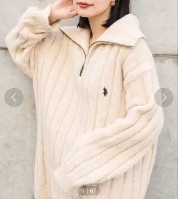 U.S. POLO ASSN. 별주 멜란지 하프 지퍼 오버 사이즈 니트