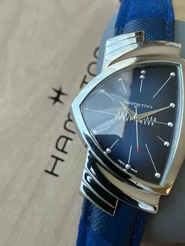 [ 깨끗함 ] 해밀턴 손목시계 벤츄라 정품 가죽 벨트 블루 다이얼