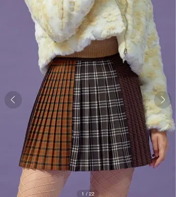 crank 체크 무늬 플리츠 미니 스커트