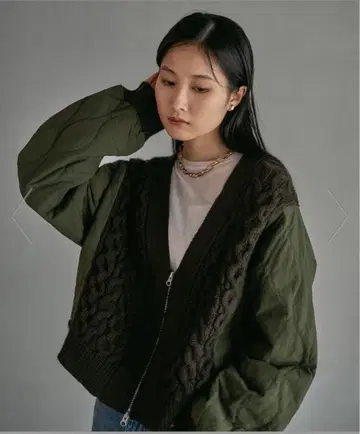 [새상품] LEPSIM 3.5게이지 퀼트 콤비 ZIP 가디건