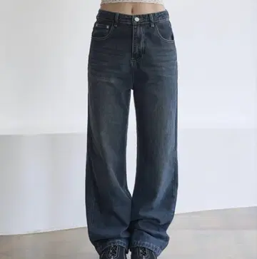 베이직 세미 스트레이트 와이드 빈티지 데님