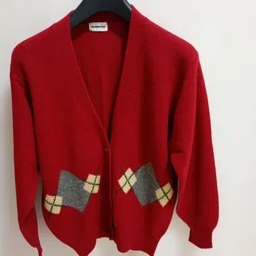 mammhma 레드 [ 짙은 홍색 ] 체크 무늬 가디건 울