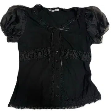 00s 반팔 블라우스 프릴 리본 튤 coquette 히메 스타일