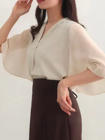 [ CENEA ] 시어 슬리브 디자인 옷깃 블라우스