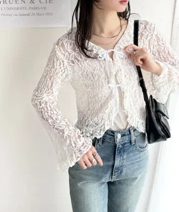 [ mily bilet ] 트렌드가 화려한 꽃무늬 레이스 리본 가디건