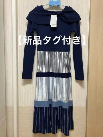 index 랜덤 보더 니트 원피스 (네이비) [ 세탁기 사용 가능 ]