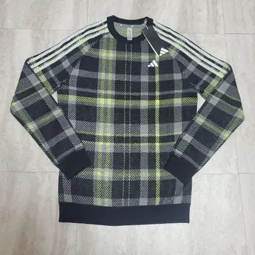 adidas 아디다스 골프 체크 무늬 니트 쓰리 스트라이프 M 사이즈