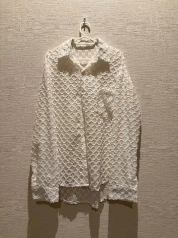 [ Otte ] 격자 무늬 시스루 셔츠 화이트 긴팔 셔츠