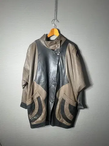 레어 디자인 유로 빈티지 가죽 자켓 바이컬러 개성있는