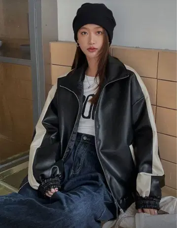 합성 피혁 블랙, 아이보리 자켓