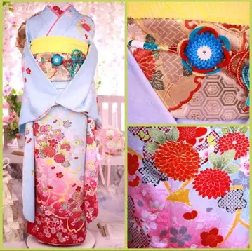 인기 컬러 파스텔 스카이블루 럭셔리 후쿠로 오비 2세트