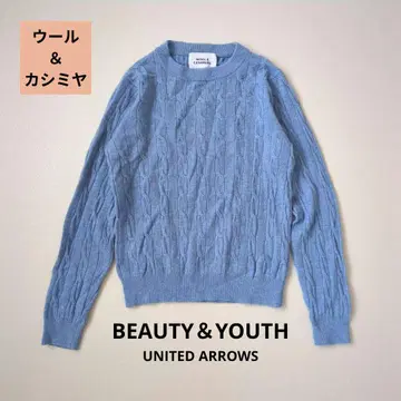 BEAUTY & YOUTH 울 x 캐시미어 케이블 니트 블루