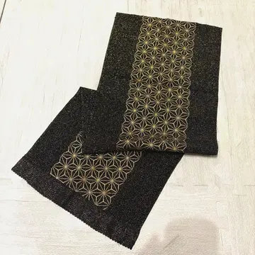 블랙 오비 장식 천 라메 린넨 패턴 순수 실크