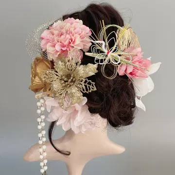 [ 럭셔리 ] 머리 장식 비녀 성인식 졸업식 결혼식 화이트 핑크 골드 튤