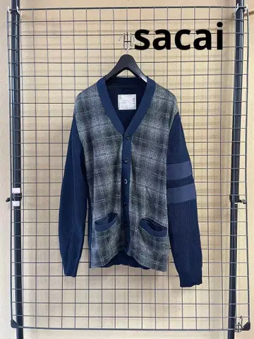 sacai 사카이 체크 절개 디자인 가디건 니트 Cardigan
