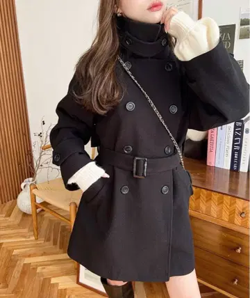 moment+ 니트 멜톤 2WAY 어레인지 칼라 미들 기장 트렌치코트