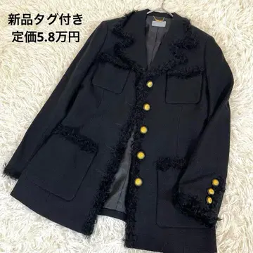 미사용 새상품 정가 5.8만 골드 버튼 트위드 테일러드 자켓 프린지 블랙