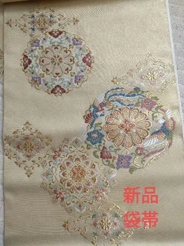 골드 컬러 꽃무늬 자수 후쿠로 오비