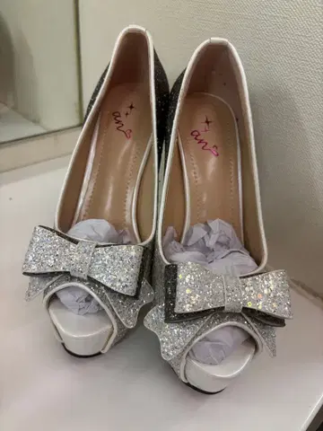 [ 미사용 새상품 ] an'2 글리터 오픈토 하이힐 14cm