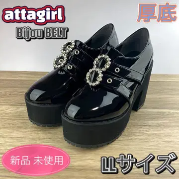 아타걸 통굽 지뢰계 더블 버클 부티 펌프스 블랙 LL 사이즈