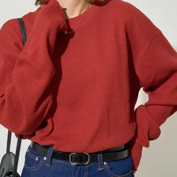 FREAK'S STORE 와플 크루넥 튜닉 풀오버 빨간색