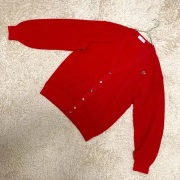 [ 고품질 ] LACOSTE 가디건 4 남성용 V넥 울 100% 레드