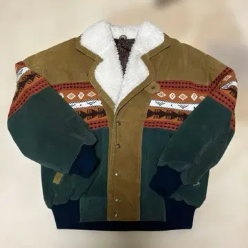 민족 패턴 레트로 보아 가죽 자켓