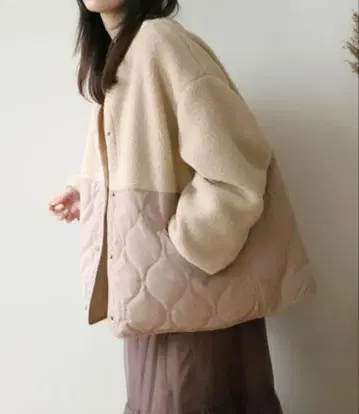 NOAHL 퀼팅 보아 절개 코트 충전솜 노카라