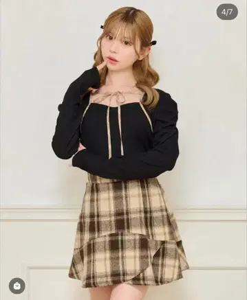 apres jour 프론트 리본 퍼프 슬리브 탑