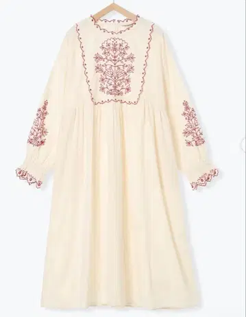 사만사 모스모스 배색 자수 원피스 아이보리