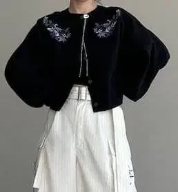 [ 미사용 ] HARE 플라워 자카드 카타아키 니트 가디건