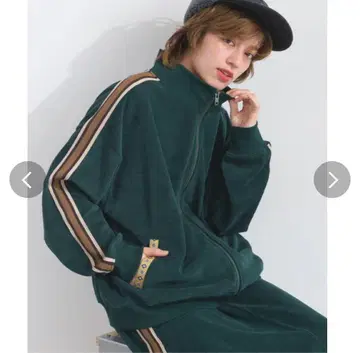 라임 잉크 코듀로이 사이드 라인 하이넥 지퍼 블루종 다크 그린