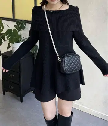 프로즈 베일 페플럼 오프숄더 니트탑 L