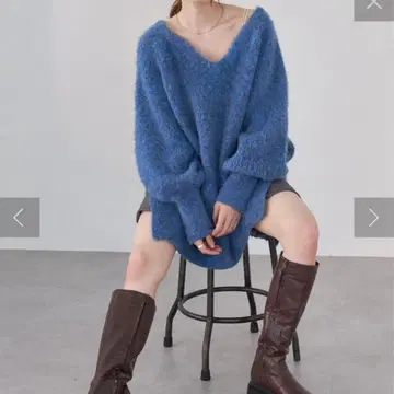 멜란지 V넥 니트 풀오버 kastane 블루