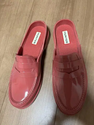 HUNTER 핑크 로퍼 레인 슈즈