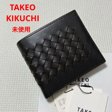 미사용 TAKEO KIKUCHI 가죽 접이식 지갑 인트레차트 박스 포함