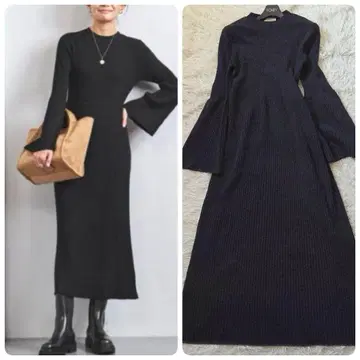 유나이티드 애로우즈 W 리브 니트 롱 원피스 벨 슬리브