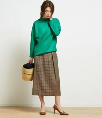 아바하우스 Abahouse Devinette 체크 턱 스커트